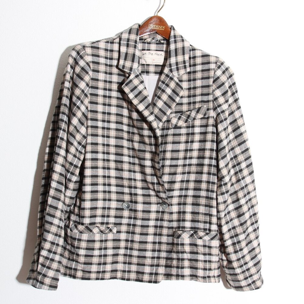 Free People We The Free Luminary Blazer Jacket Plaid Cotton Double Breasted XS - Picture 4 of 14